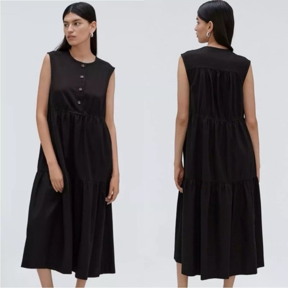 Everlane Small Dress Tiered Cotton Midi Maxi Black S - Picture 1 of 9